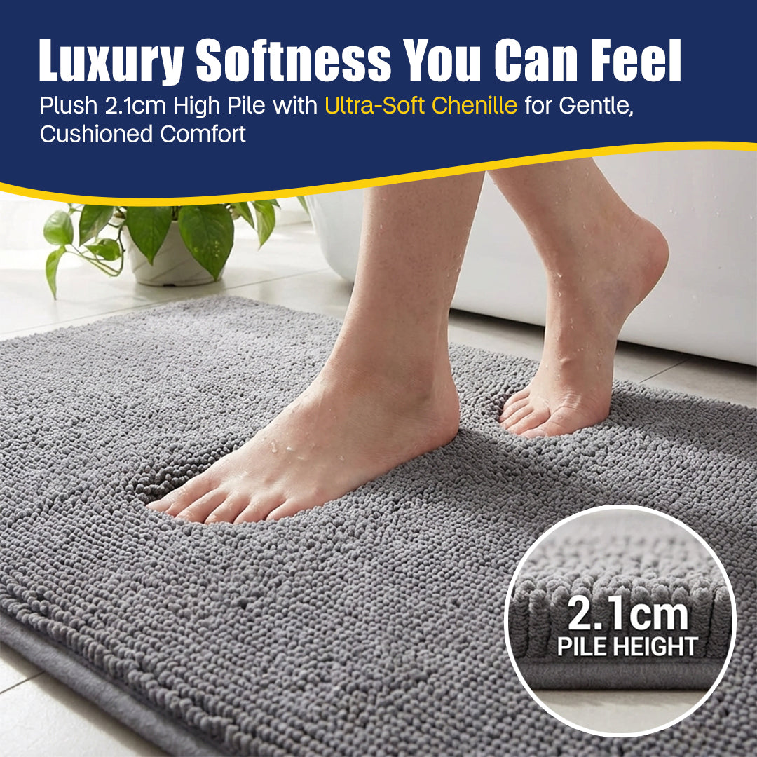 Muddy Mat® CloudStep Bathroom Rugs, Non Slip Bath Mats for Bathroom, Super Absorbent Memory Foam Chenille, Quick Dry Machine Washable Thick Toilet Rug for Shower Tub and Floor