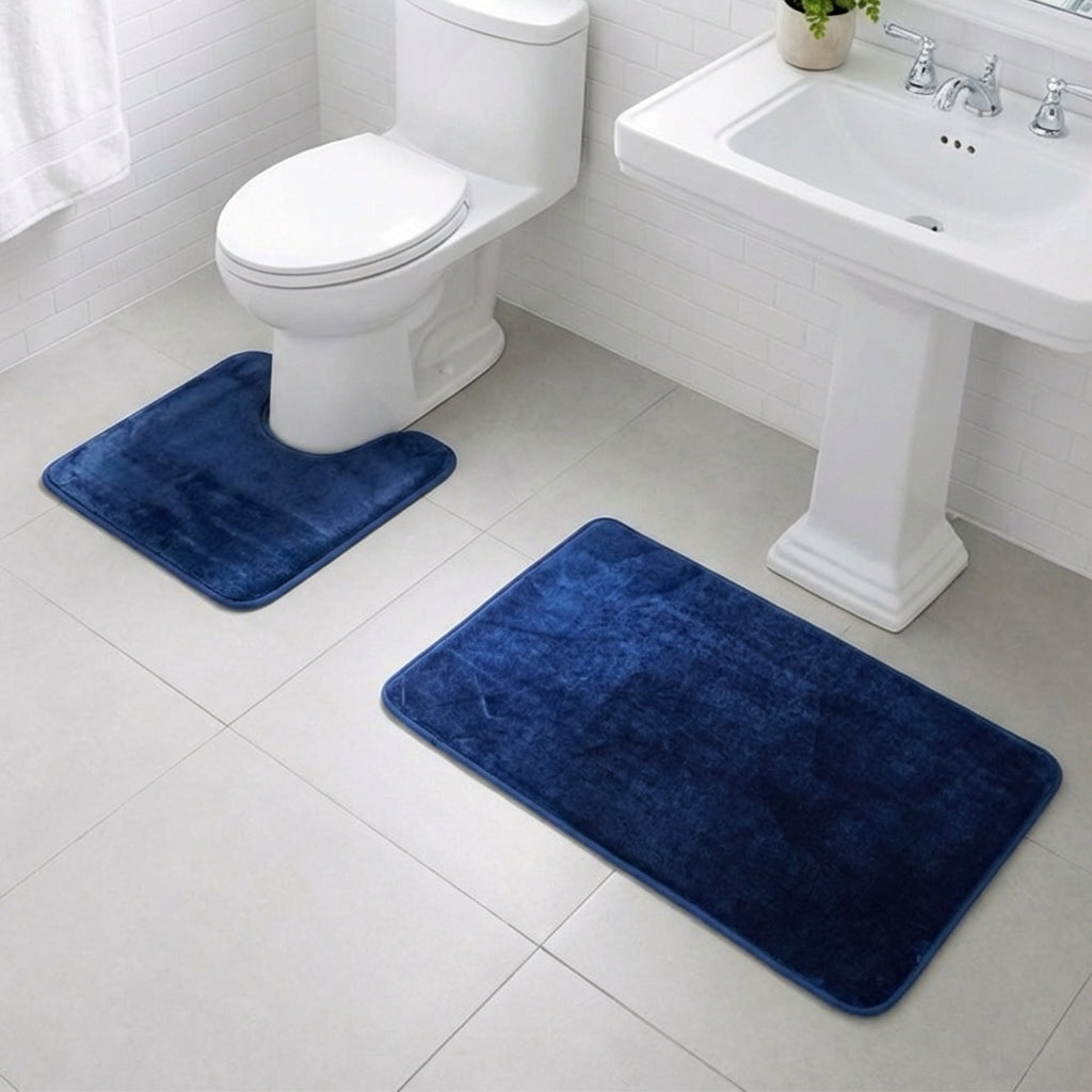 Muddy Mat® Memory Foam Bath Mat Set 2 Piece – Velvet Soft Non Slip Bathroom Rugs Set, Thick Absorbent Washable Bath Mats for Bathroom Floor and Shower, 20"x30" + 20"x20" U-Shaped