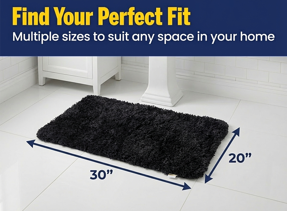 Muddy Mat® Fluffy Bathroom Rug, Soft Absorbent Microfiber Bath Mat, Non Slip, Quick Dry, Machine Washable for Bathroom Floor, Tub, Shower, Toilet and Sink