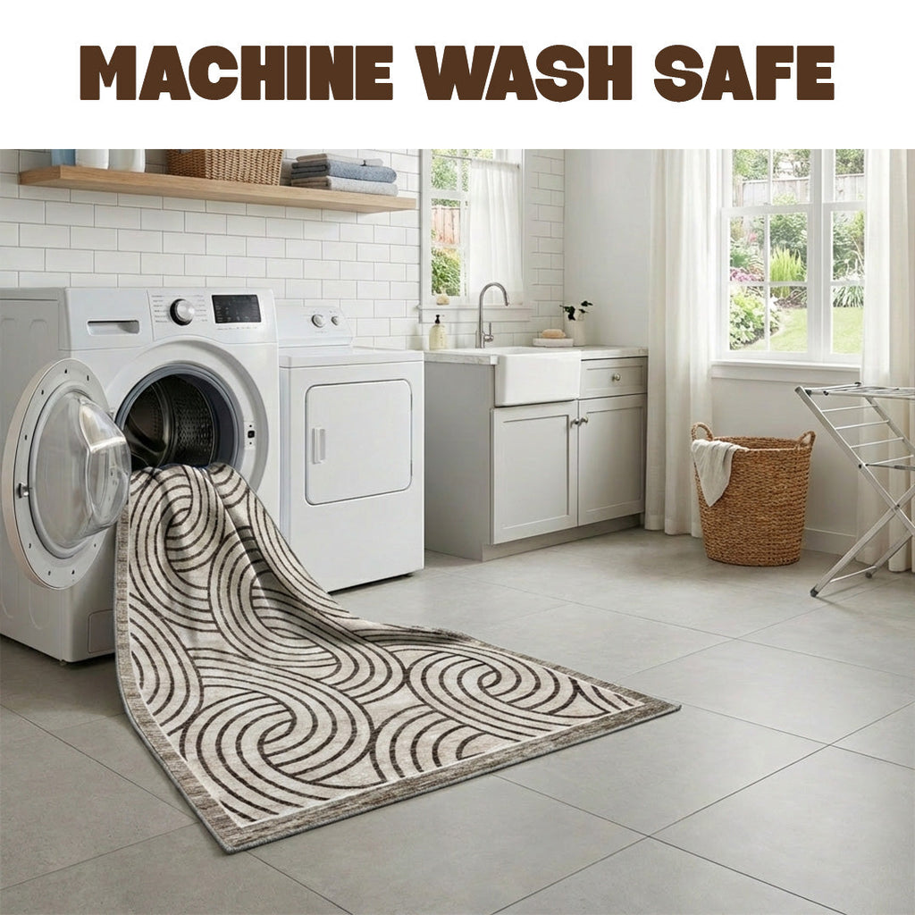 Muddy Carpet Orbit Washable Area Rugs for Living Room, Bedroom & Dining Room – Modern Soft Low Pile Non Slip Carpet – Pet Friendly Waterproof Foldable Rugs for Home