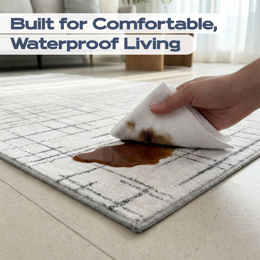 Muddy Carpet Strata Washable Area Rugs for Living Room, Bedroom & Dining Room – Modern Soft Low Pile Non Slip Carpet – Pet Friendly Waterproof Foldable Rugs for Home