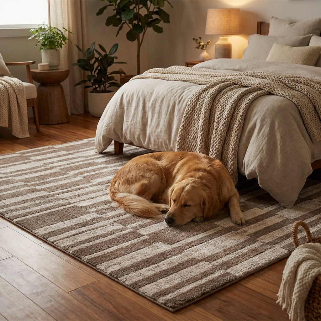 Muddy Carpet Brickline Washable Area Rugs for Living Room, Bedroom & Dining Room – Modern Soft Low Pile Non Slip Carpet – Pet Friendly Waterproof Foldable Rugs for Home
