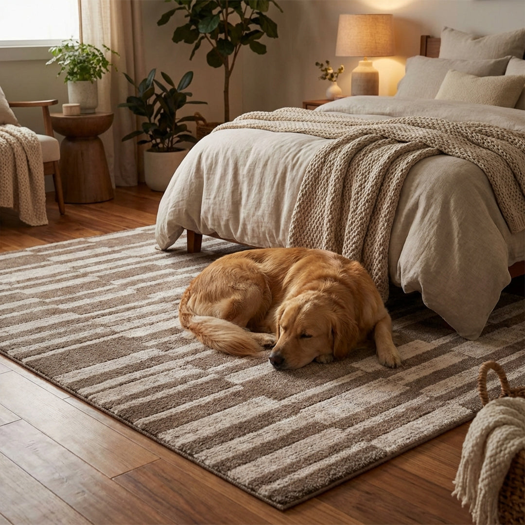Muddy Carpet Brickline Washable Area Rugs for Living Room, Bedroom & Dining Room – Modern Soft Low Pile Non Slip Carpet – Pet Friendly Waterproof Foldable Rugs for Home