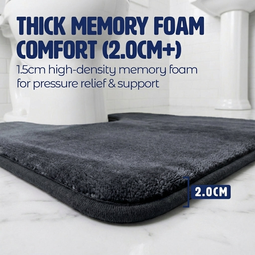 Muddy Mat® Memory Foam Bath Mat Set 2 Piece – Velvet Soft Non Slip Bathroom Rugs Set, Thick Absorbent Washable Bath Mats for Bathroom Floor and Shower, 20"x30" + 20"x20" U-Shaped