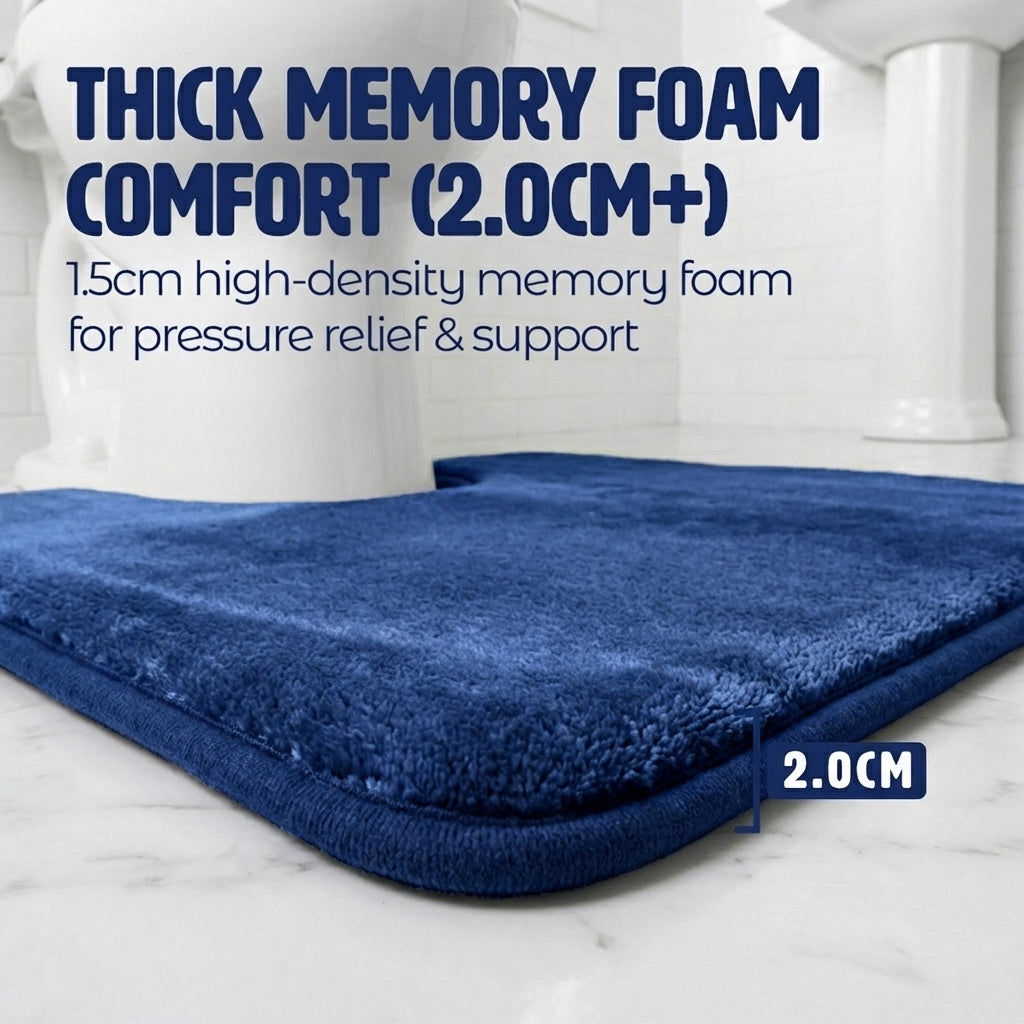 Muddy Mat® Memory Foam Bath Mat Set 2 Piece – Velvet Soft Non Slip Bathroom Rugs Set, Thick Absorbent Washable Bath Mats for Bathroom Floor and Shower, 20"x30" + 20"x20" U-Shaped