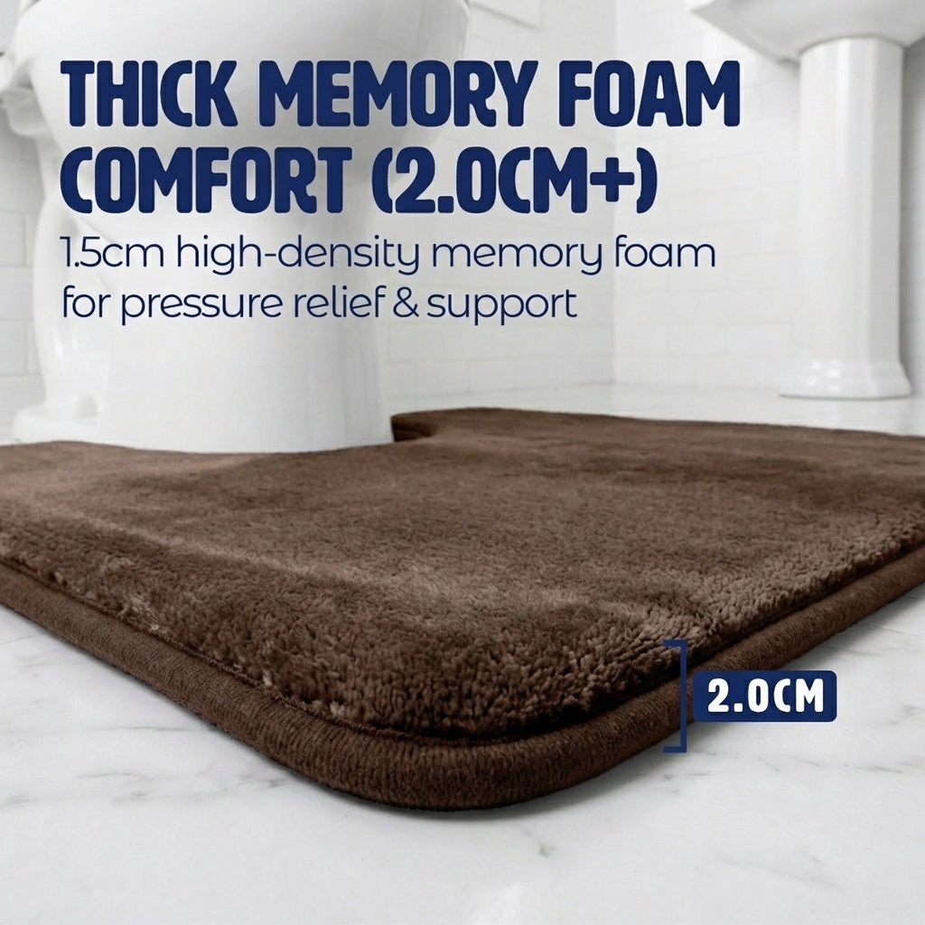 Muddy Mat® Memory Foam Bath Mat Set 2 Piece – Velvet Soft Non Slip Bathroom Rugs Set, Thick Absorbent Washable Bath Mats for Bathroom Floor and Shower, 20"x30" + 20"x20" U-Shaped