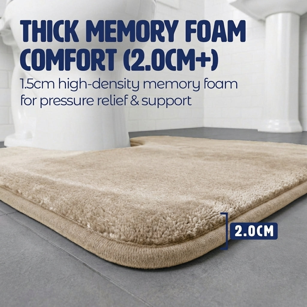 Muddy Mat® Memory Foam Bath Mat Set 2 Piece – Velvet Soft Non Slip Bathroom Rugs Set, Thick Absorbent Washable Bath Mats for Bathroom Floor and Shower, 20"x30" + 20"x20" U-Shaped