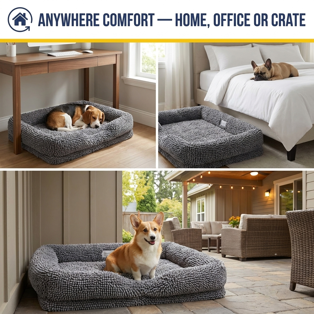 Muddy Mat® Cloud K-9 Rectangle Dog Bed for Dogs & Cats, Chenille Bolster Bed with Foam Support, Machine Washable Removable Cover, Slip Resistant Crate & Couch Bed