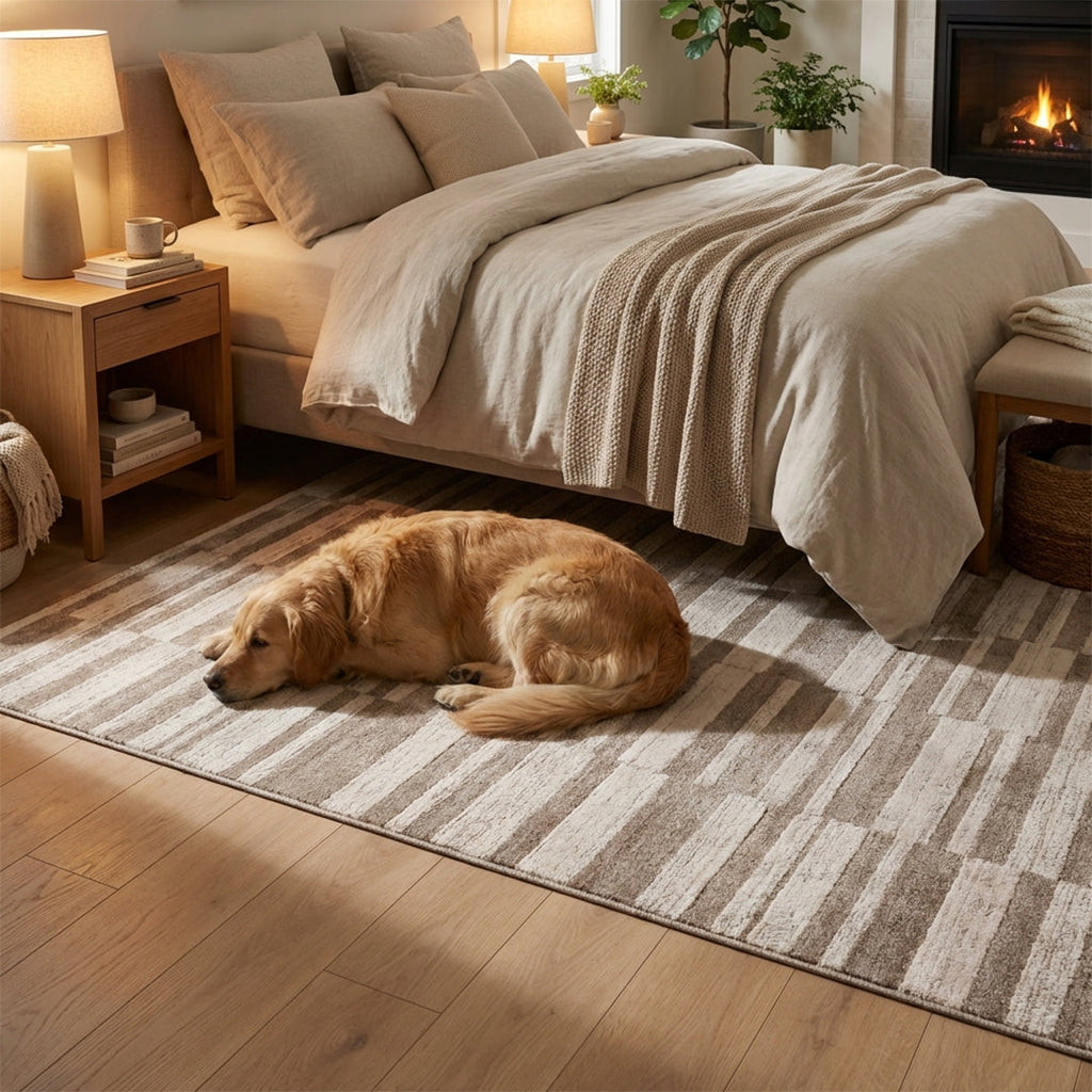 Muddy Carpet Brickline Washable Area Rugs for Living Room, Bedroom & Dining Room – Modern Soft Low Pile Non Slip Carpet – Pet Friendly Waterproof Foldable Rugs for Home