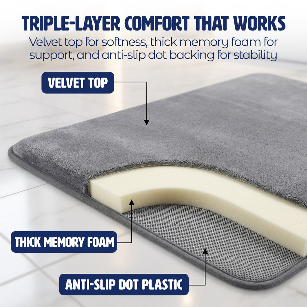 Muddy Mat® Memory Foam Bath Mat – Velvet Soft Non Slip Bathroom Rugs, Thick Absorbent Bath Rugs, Washable Bath Mat for Bathroom Floor and Shower
