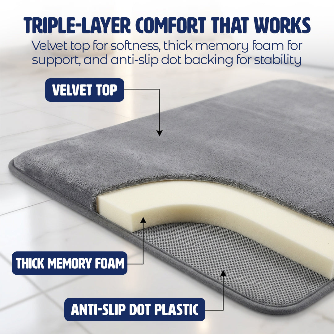Muddy Mat® Memory Foam Bath Mat – Velvet Soft Non Slip Bathroom Rugs, Thick Absorbent Bath Rugs, Washable Bath Mat for Bathroom Floor and Shower