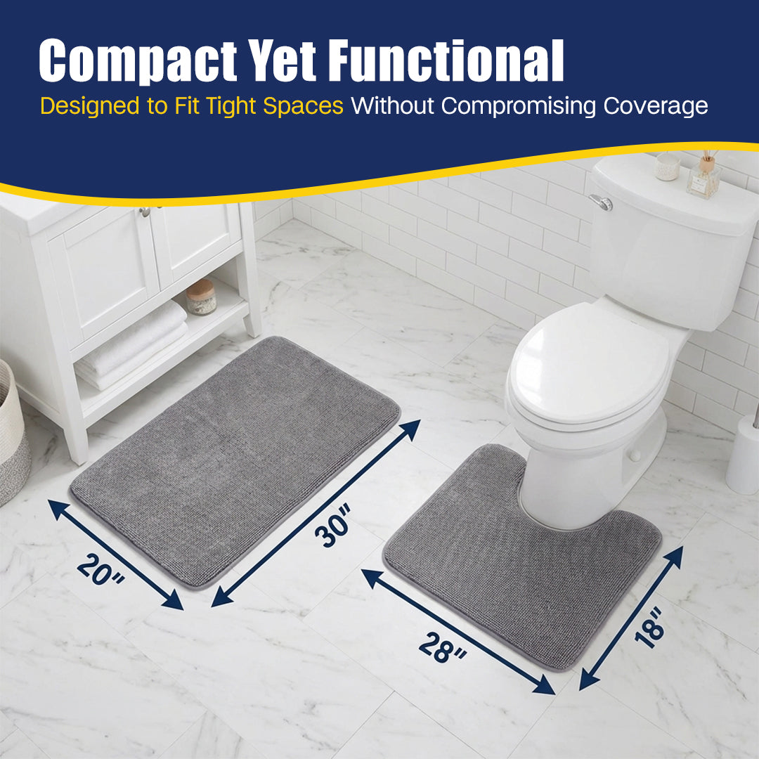 Muddy Mat® CloudStep Bathroom Rugs 2 Piece Set, Non Slip Bath Mats for Bathroom, Absorbent Memory Foam Chenille, Machine Washable Quick Dry Toilet Rug Set, 20"x30" + 20"x20" U-Shaped