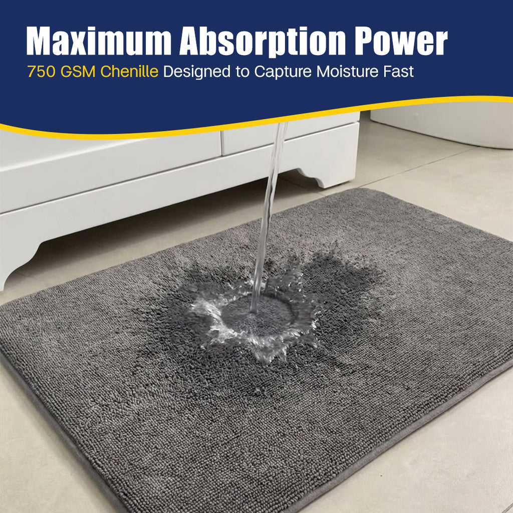 Muddy Mat® CloudStep Bathroom Rugs, Non Slip Bath Mats for Bathroom, Super Absorbent Memory Foam Chenille, Quick Dry Machine Washable Thick Toilet Rug for Shower Tub and Floor