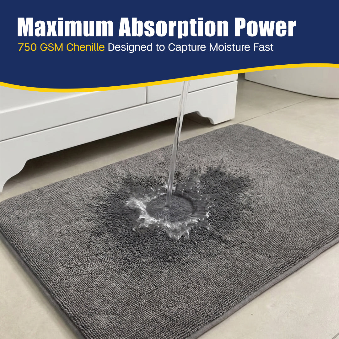Muddy Mat® CloudStep Bathroom Rugs, Non Slip Bath Mats for Bathroom, Super Absorbent Memory Foam Chenille, Quick Dry Machine Washable Thick Toilet Rug for Shower Tub and Floor