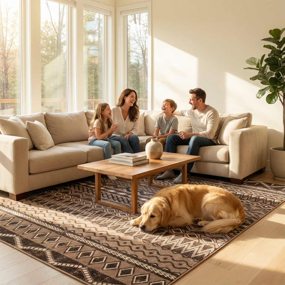 Muddy Carpet Nomad Washable Area Rugs for Living Room, Bedroom & Dining Room – Modern Soft Low Pile Non Slip Carpet – Pet Friendly Waterproof Foldable Rugs for Home