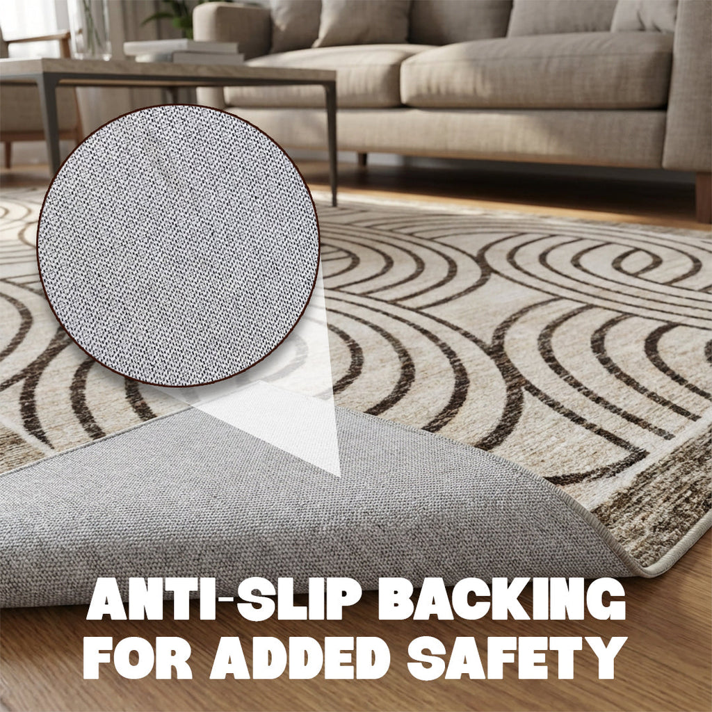 Muddy Carpet Orbit Washable Area Rugs for Living Room, Bedroom & Dining Room – Modern Soft Low Pile Non Slip Carpet – Pet Friendly Waterproof Foldable Rugs for Home