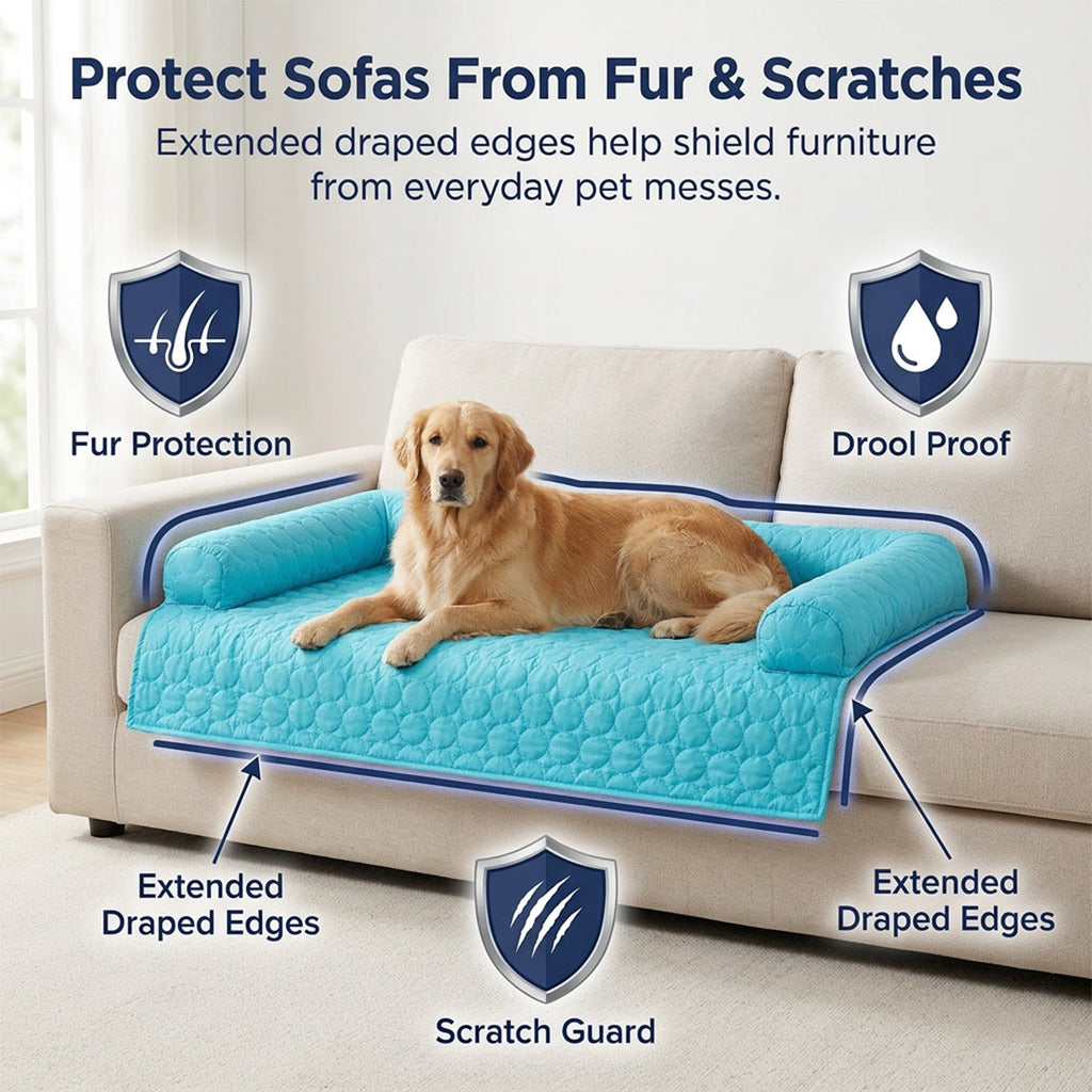 Muddy Mat® Ice Silk Cooling Dog Bed with Orthopedic Memory Foam & Bolster Rim, Self-Cooling Breathable Pet Sofa Bed, Extra-Wide Sofa Protection, Non-Slip, Detachable & Machine Washable