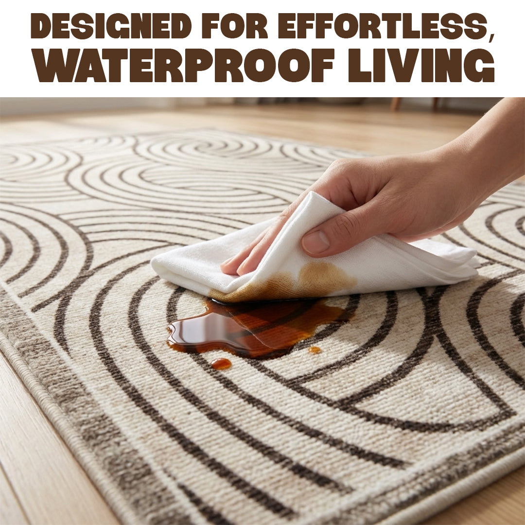 Muddy Carpet Orbit Washable Area Rugs for Living Room, Bedroom & Dining Room – Modern Soft Low Pile Non Slip Carpet – Pet Friendly Waterproof Foldable Rugs for Home