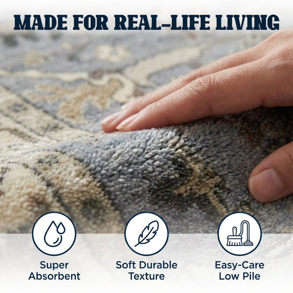 Muddy Carpet Duskfall Washable Area Rugs for Living Room, Bedroom & Dining Room – Modern Soft Low Pile Non Slip Carpet – Pet Friendly Waterproof Foldable Rugs for Home