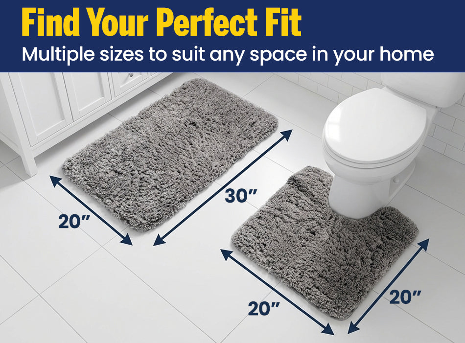 Muddy Mat® Fluffy Bathroom Rugs 2 Piece Set, Soft Absorbent Microfiber Bath Mats, Non Slip, Quick Dry, Machine Washable for Floor, Tub, Shower & Toilet, 20"x30" + 20"x20" U-Shaped