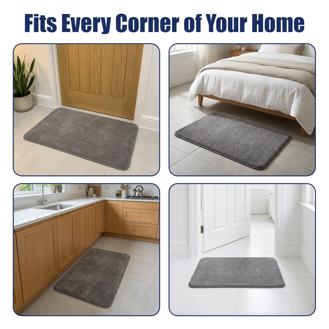 Muddy Mat® CloudStep Bathroom Rugs 2 Piece Set, Non Slip Bath Mats for Bathroom, Absorbent Memory Foam Chenille, Machine Washable Quick Dry Toilet Rug Set, 20"x30" + 20"x20" U-Shaped