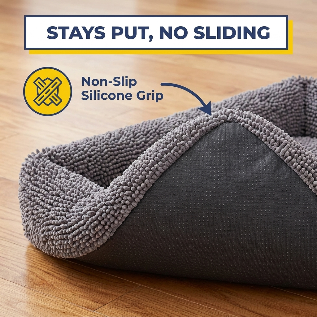 Muddy Mat® Cloud K-9 Rectangle Dog Bed for Dogs & Cats, Chenille Bolster Bed with Foam Support, Machine Washable Removable Cover, Slip Resistant Crate & Couch Bed