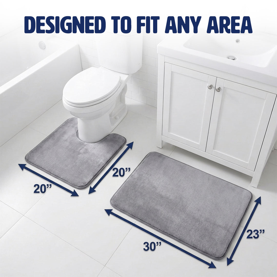 Muddy Mat® Memory Foam Bath Mat Set 2 Piece – Velvet Soft Non Slip Bathroom Rugs Set, Thick Absorbent Washable Bath Mats for Bathroom Floor and Shower, 20"x30" + 20"x20" U-Shaped