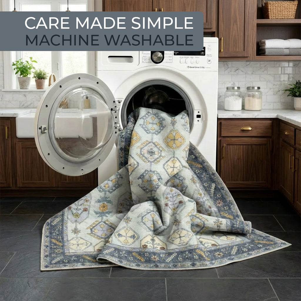 Muddy Carpet Celeste Washable Area Rugs for Living Room, Bedroom & Dining Room – Modern Soft Low Pile Non Slip Carpet – Pet Friendly Waterproof Foldable Rugs for Home