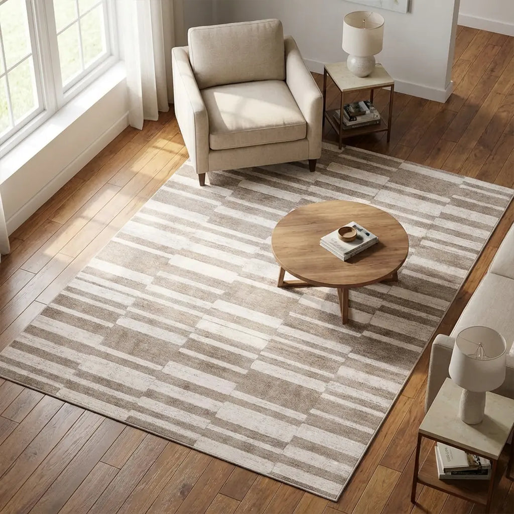 Muddy Carpet Brickline Washable Area Rugs for Living Room, Bedroom & Dining Room – Modern Soft Low Pile Non Slip Carpet – Pet Friendly Waterproof Foldable Rugs for Home