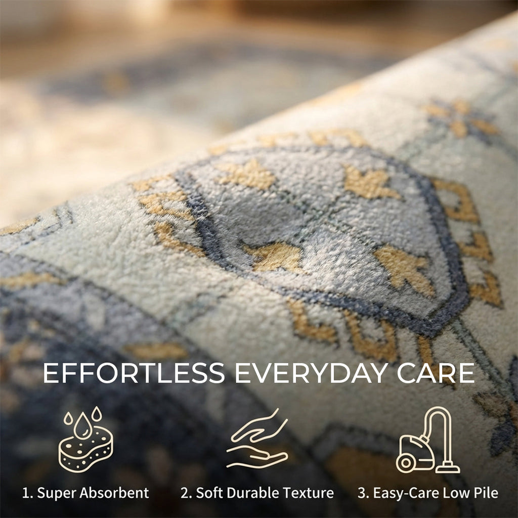 Muddy Carpet Celeste Washable Area Rugs for Living Room, Bedroom & Dining Room – Modern Soft Low Pile Non Slip Carpet – Pet Friendly Waterproof Foldable Rugs for Home