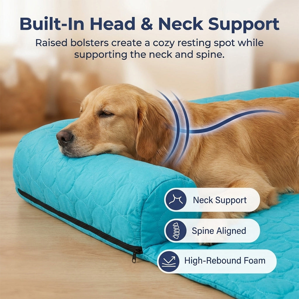 Muddy Mat® Ice Silk Cooling Dog Bed with Orthopedic Memory Foam & Bolster Rim, Self-Cooling Breathable Pet Sofa Bed, Extra-Wide Sofa Protection, Non-Slip, Detachable & Machine Washable