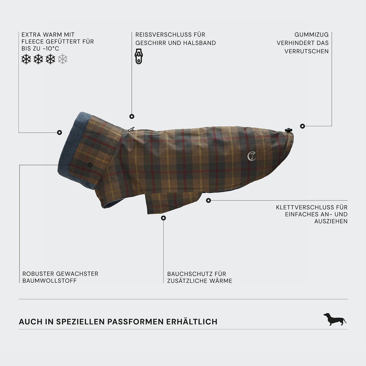 Hundemantel Dackel Brooklyn Waxed Tartan