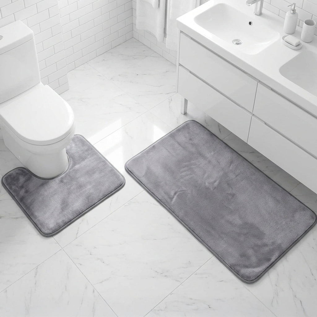 Muddy Mat® Memory Foam Bath Mat Set 2 Piece – Velvet Soft Non Slip Bathroom Rugs Set, Thick Absorbent Washable Bath Mats for Bathroom Floor and Shower, 20"x30" + 20"x20" U-Shaped