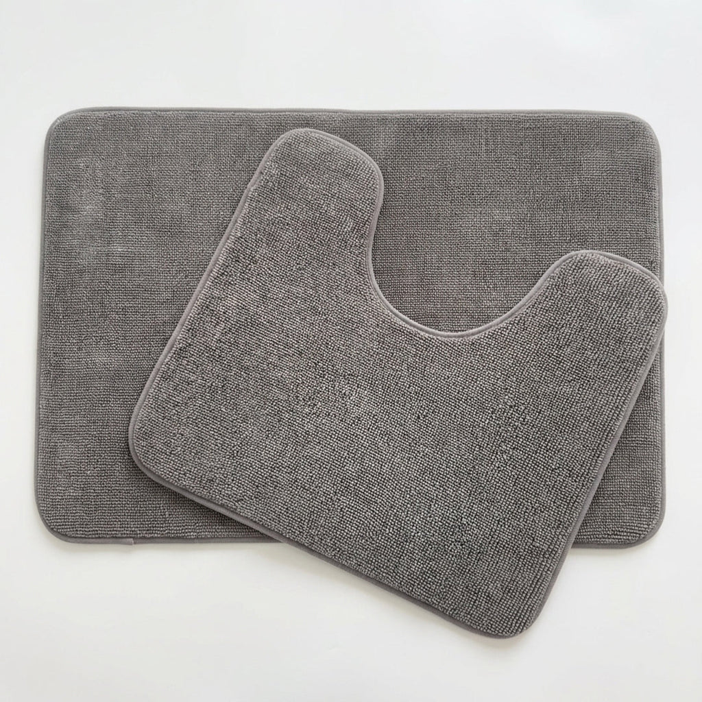 Muddy Mat® CloudStep Bathroom Rugs 2 Piece Set, Non Slip Bath Mats for Bathroom, Absorbent Memory Foam Chenille, Machine Washable Quick Dry Toilet Rug Set, 20"x30" + 20"x20" U-Shaped