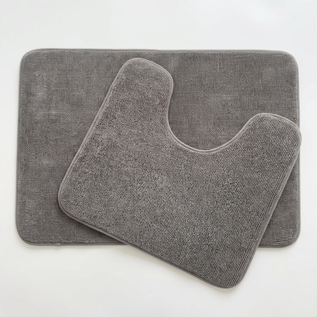 Muddy Mat® CloudStep Bathroom Rugs 2 Piece Set, Non Slip Bath Mats for Bathroom, Absorbent Memory Foam Chenille, Machine Washable Quick Dry Toilet Rug Set, 20"x30" + 20"x20" U-Shaped