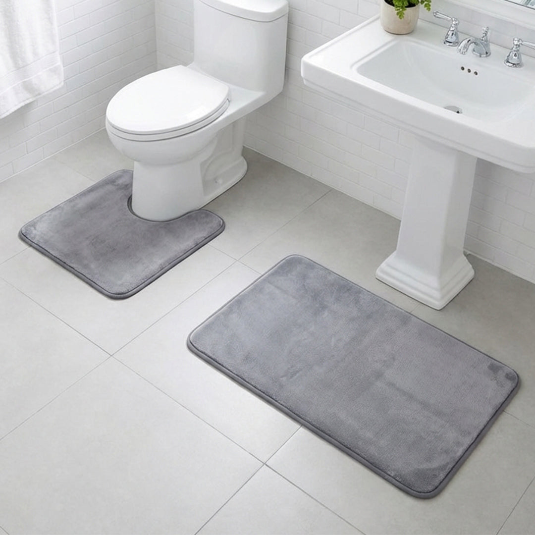 Muddy Mat® Memory Foam Bath Mat Set 2 Piece – Velvet Soft Non Slip Bathroom Rugs Set, Thick Absorbent Washable Bath Mats for Bathroom Floor and Shower, 20"x30" + 20"x20" U-Shaped