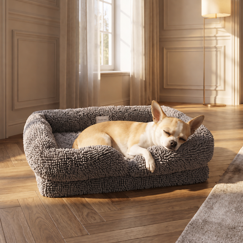 Muddy Mat® Cloud K-9 Rectangle Dog Bed for Dogs & Cats, Chenille Bolster Bed with Foam Support, Machine Washable Removable Cover, Slip Resistant Crate & Couch Bed