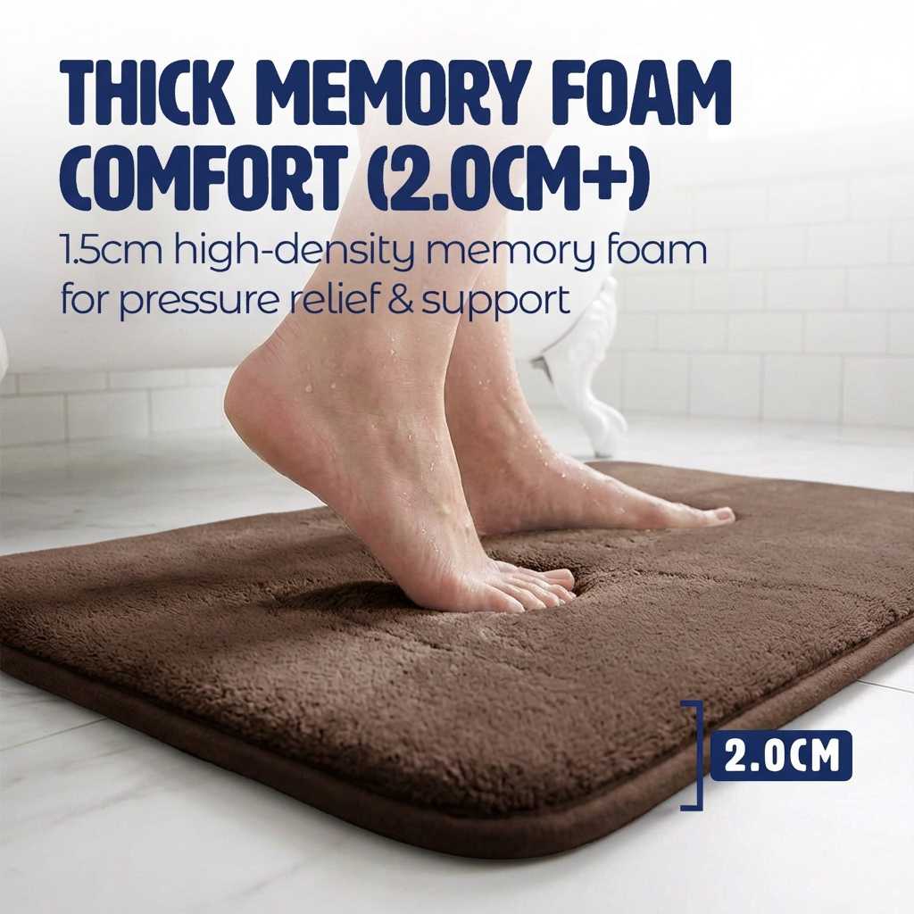 Muddy Mat® Memory Foam Bath Mat – Velvet Soft Non Slip Bathroom Rugs, Thick Absorbent Bath Rugs, Washable Bath Mat for Bathroom Floor and Shower