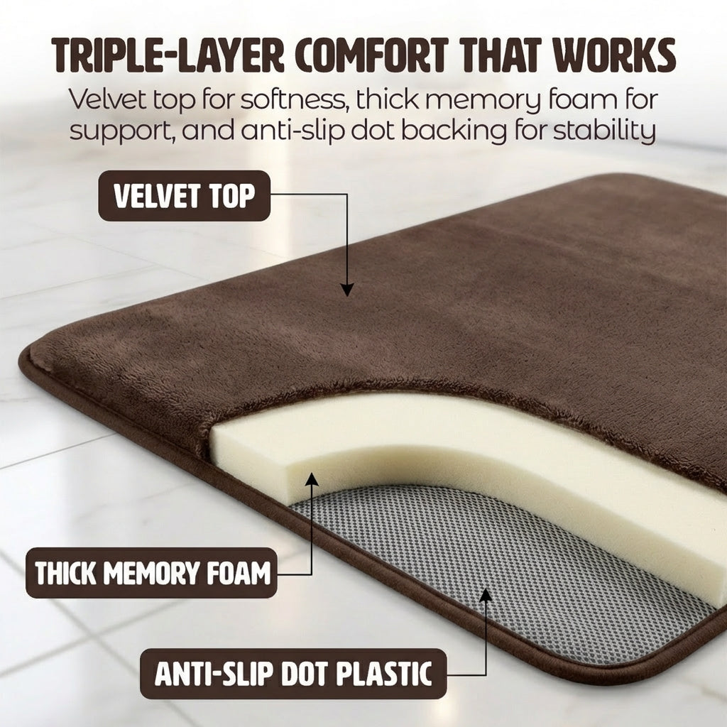 Muddy Mat® Memory Foam Bath Mat – Velvet Soft Non Slip Bathroom Rugs, Thick Absorbent Bath Rugs, Washable Bath Mat for Bathroom Floor and Shower