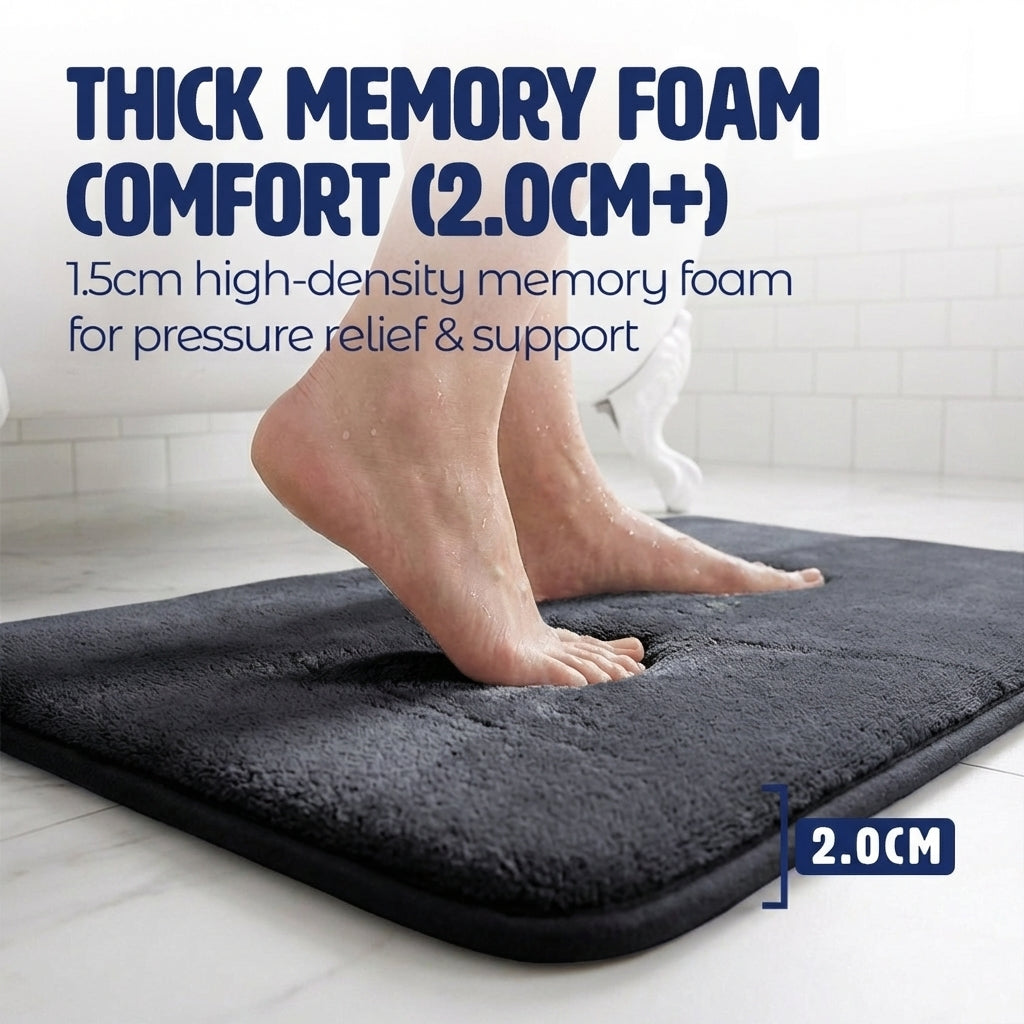 Muddy Mat® Memory Foam Bath Mat – Velvet Soft Non Slip Bathroom Rugs, Thick Absorbent Bath Rugs, Washable Bath Mat for Bathroom Floor and Shower