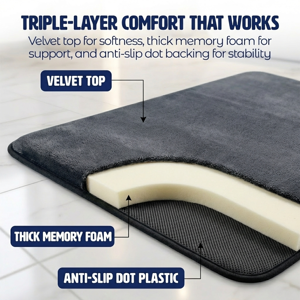 Muddy Mat® Memory Foam Bath Mat – Velvet Soft Non Slip Bathroom Rugs, Thick Absorbent Bath Rugs, Washable Bath Mat for Bathroom Floor and Shower