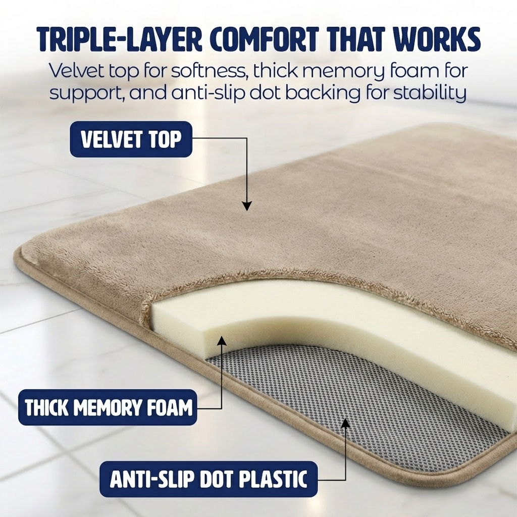 Muddy Mat® Memory Foam Bath Mat – Velvet Soft Non Slip Bathroom Rugs, Thick Absorbent Bath Rugs, Washable Bath Mat for Bathroom Floor and Shower