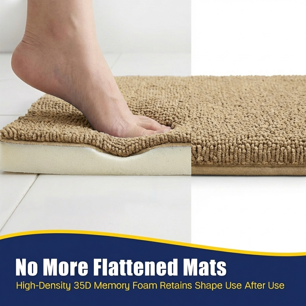 Muddy Mat® CloudStep Bathroom Rugs 2 Piece Set, Non Slip Bath Mats for Bathroom, Absorbent Memory Foam Chenille, Machine Washable Quick Dry Toilet Rug Set, 20"x30" + 20"x20" U-Shaped