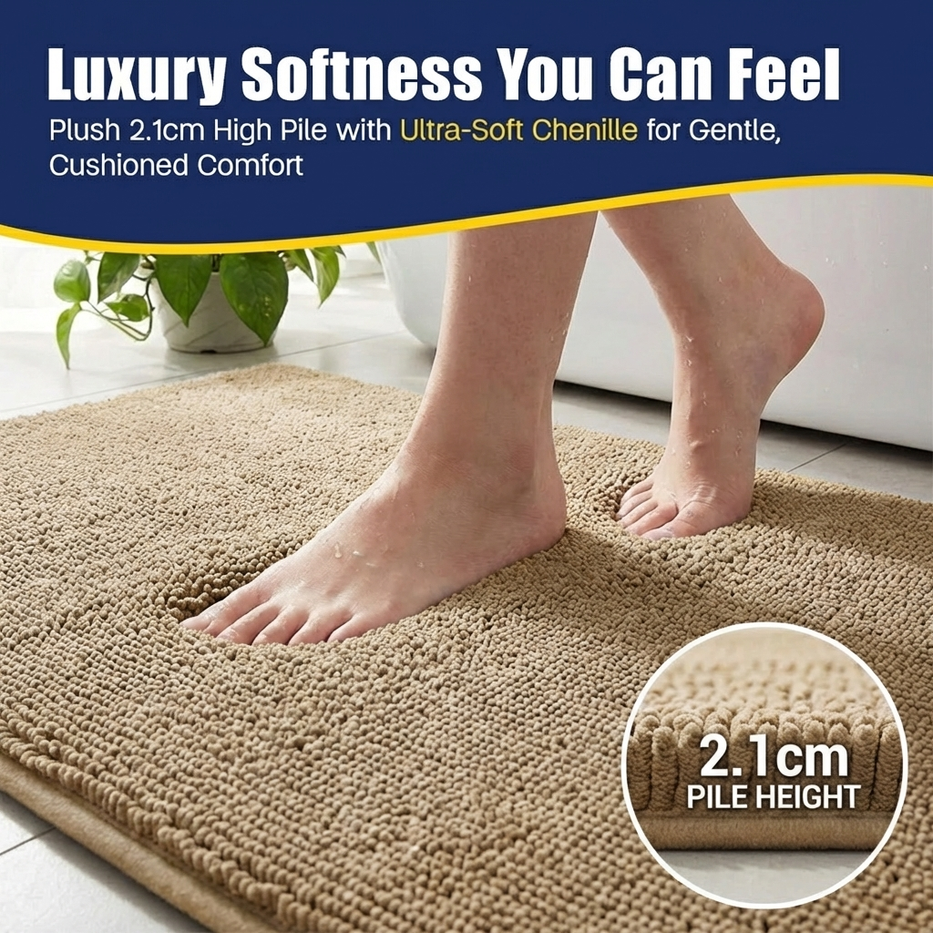 Muddy Mat® CloudStep Bathroom Rugs, Non Slip Bath Mats for Bathroom, Super Absorbent Memory Foam Chenille, Quick Dry Machine Washable Thick Toilet Rug for Shower Tub and Floor