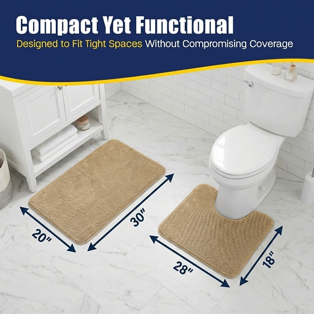 Muddy Mat® CloudStep Bathroom Rugs 2 Piece Set, Non Slip Bath Mats for Bathroom, Absorbent Memory Foam Chenille, Machine Washable Quick Dry Toilet Rug Set, 20"x30" + 20"x20" U-Shaped