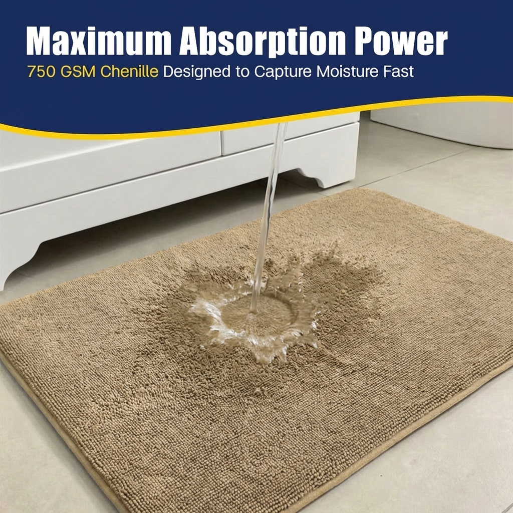 Muddy Mat® CloudStep Bathroom Rugs, Non Slip Bath Mats for Bathroom, Super Absorbent Memory Foam Chenille, Quick Dry Machine Washable Thick Toilet Rug for Shower Tub and Floor