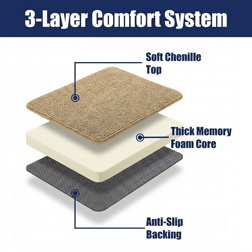 Muddy Mat® CloudStep Bathroom Rugs, Non Slip Bath Mats for Bathroom, Super Absorbent Memory Foam Chenille, Quick Dry Machine Washable Thick Toilet Rug for Shower Tub and Floor