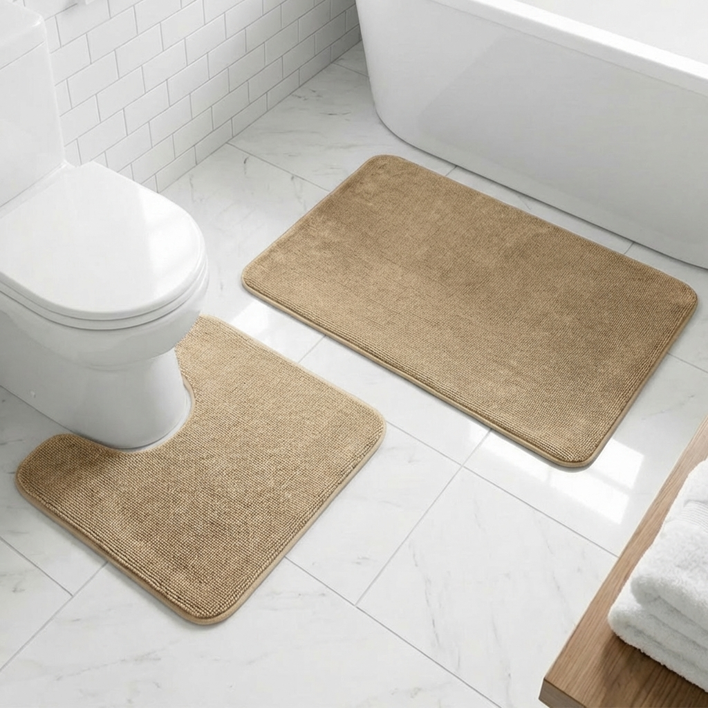 Muddy Mat® CloudStep Bathroom Rugs 2 Piece Set, Non Slip Bath Mats for Bathroom, Absorbent Memory Foam Chenille, Machine Washable Quick Dry Toilet Rug Set, 20"x30" + 20"x20" U-Shaped