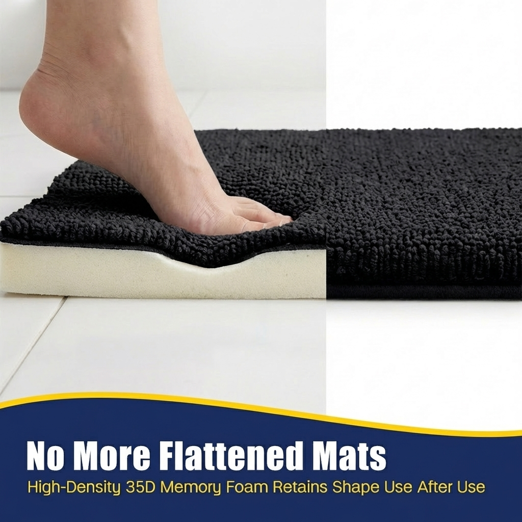 Muddy Mat® CloudStep Bathroom Rugs, Non Slip Bath Mats for Bathroom, Super Absorbent Memory Foam Chenille, Quick Dry Machine Washable Thick Toilet Rug for Shower Tub and Floor