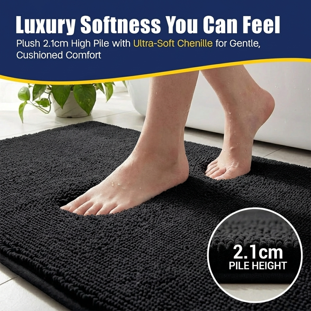 Muddy Mat® CloudStep Bathroom Rugs, Non Slip Bath Mats for Bathroom, Super Absorbent Memory Foam Chenille, Quick Dry Machine Washable Thick Toilet Rug for Shower Tub and Floor